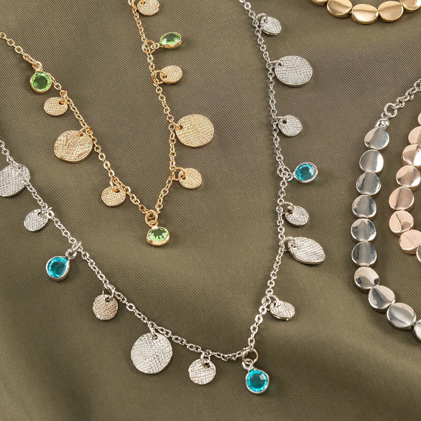 Crystal and Metal Charm Necklace