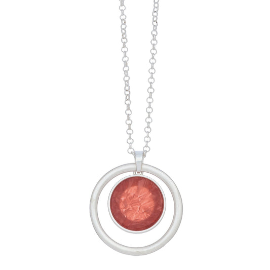 Marbleized Disc Silver Pendant Necklace