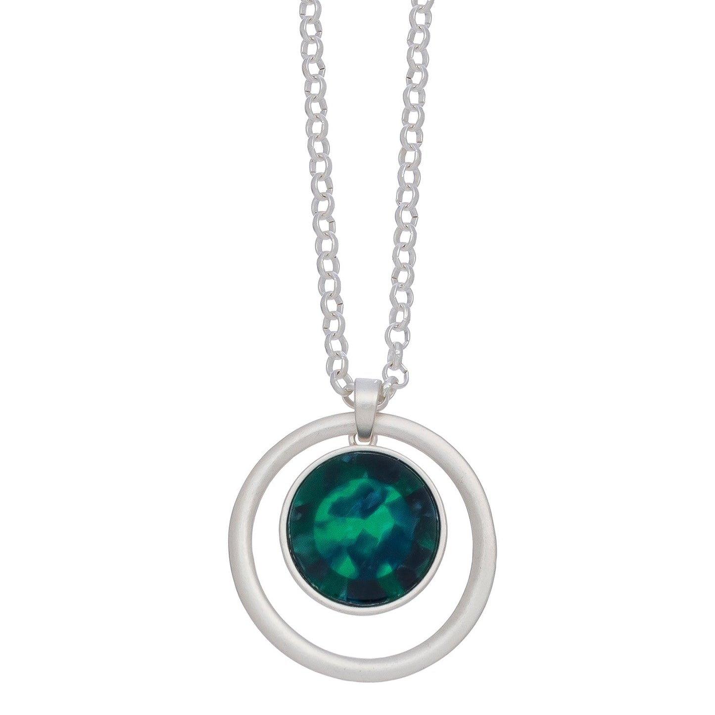 Marbleized Disc Silver Pendant Necklace