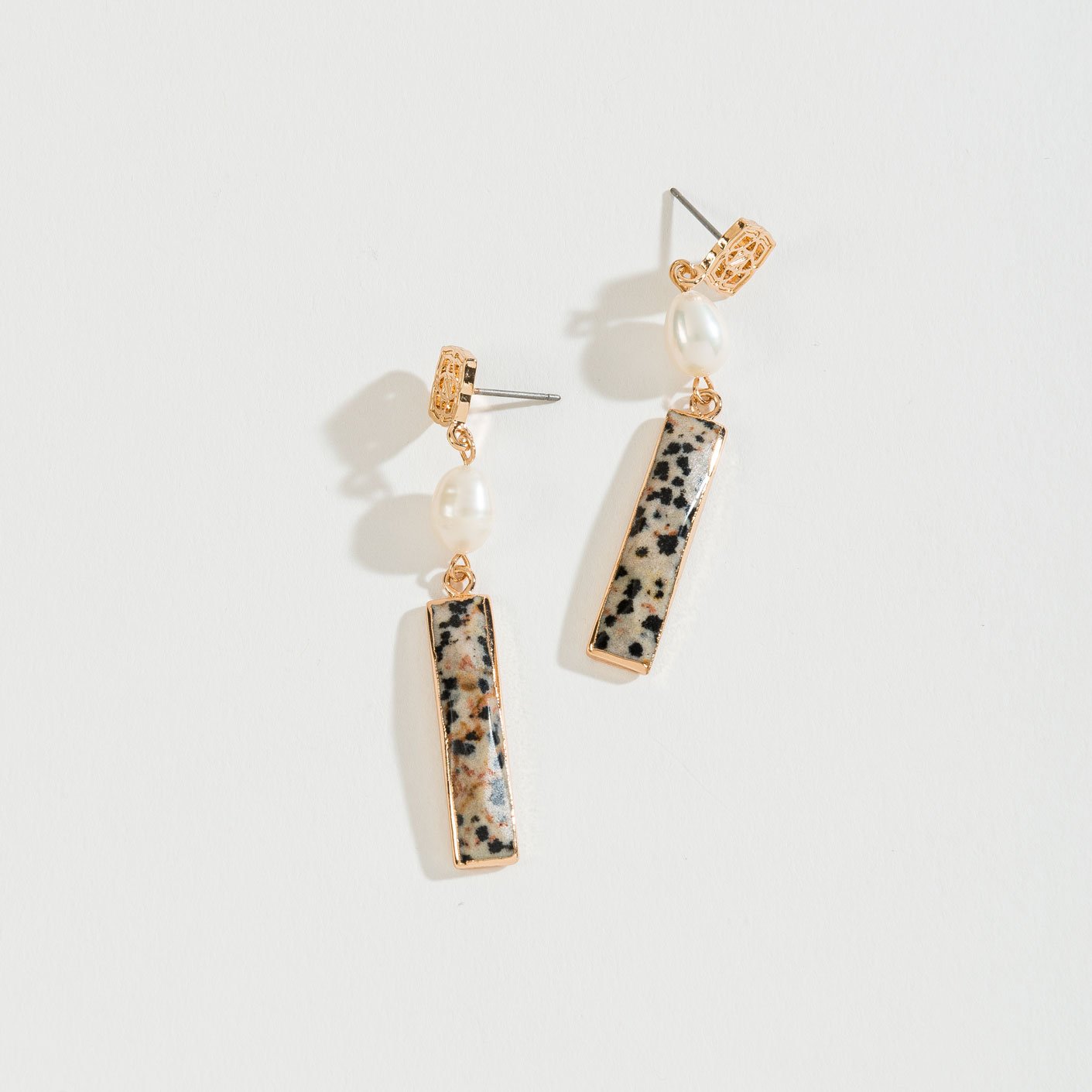 Stone and Pearl Drop Earrings