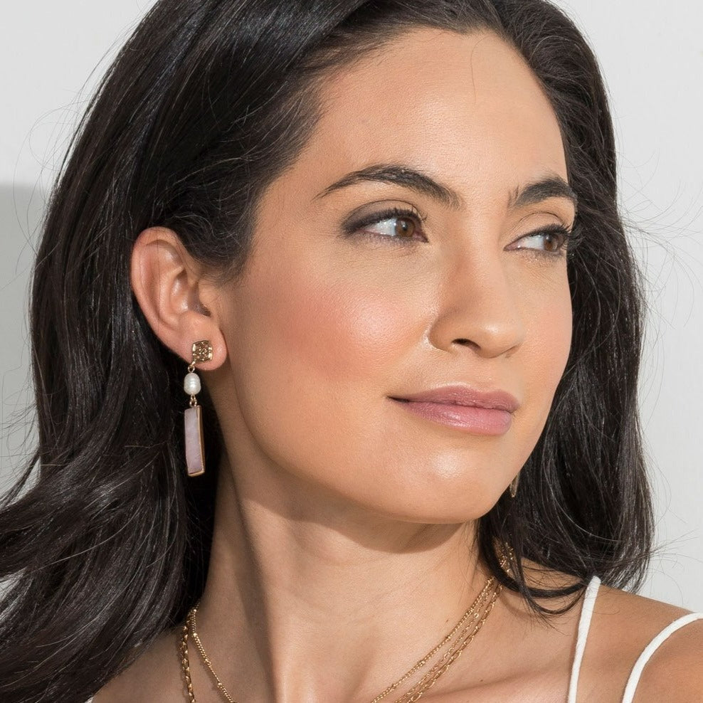 Stone and Pearl Drop Earrings