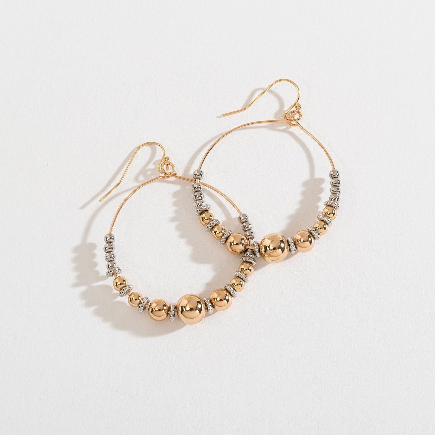 Gold Mixed Bead and Pearl Hoop Earrings