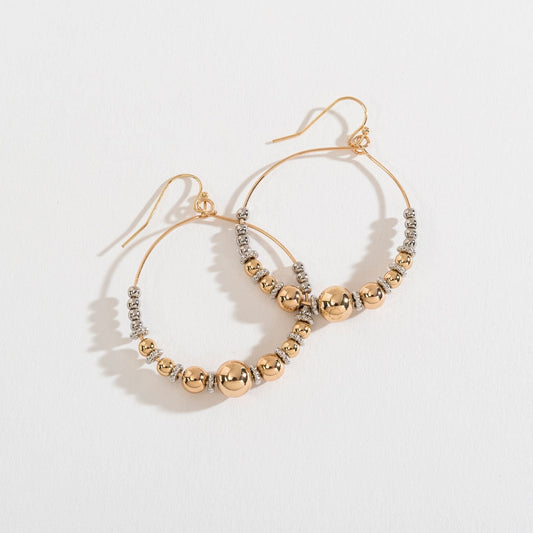 Gold Mixed Bead and Pearl Hoop Earrings