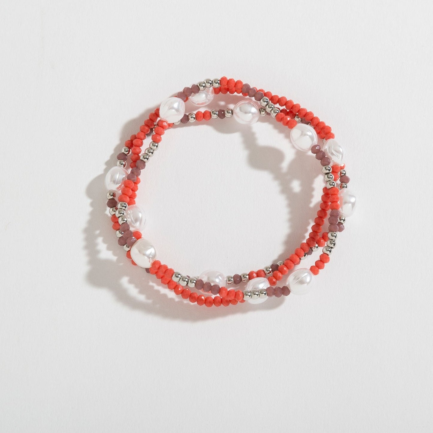 Glass Bead and Pearl Layered Stretch Bracelet