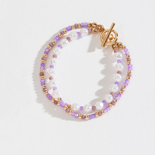 Seed Bead and Pearl Layered Toggle Bracelet