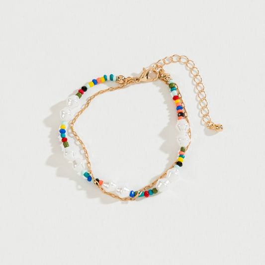 Seed Bead and Pearl Layered Chain Bracelet