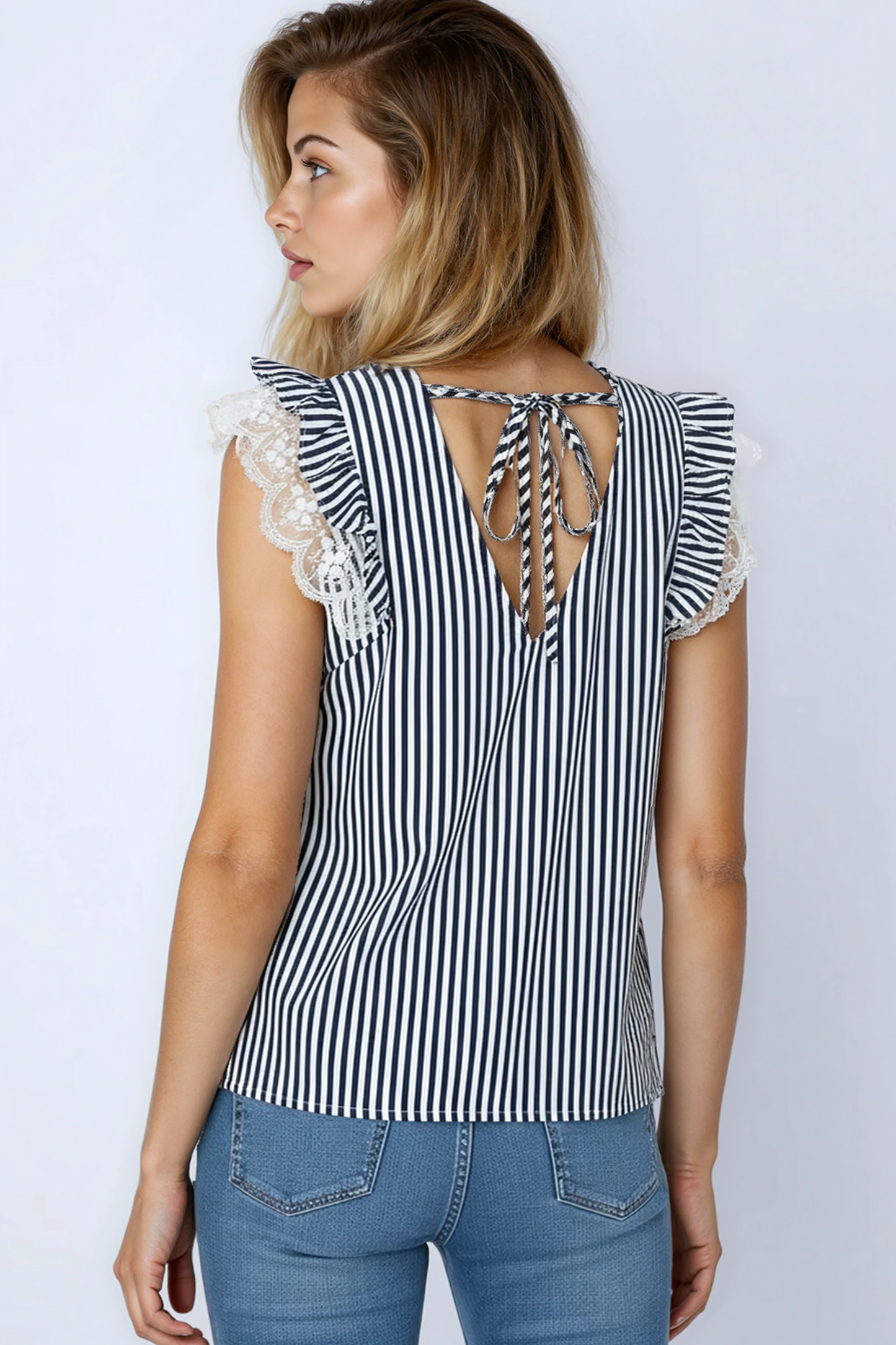 Striped Ruffled Sleeve Top