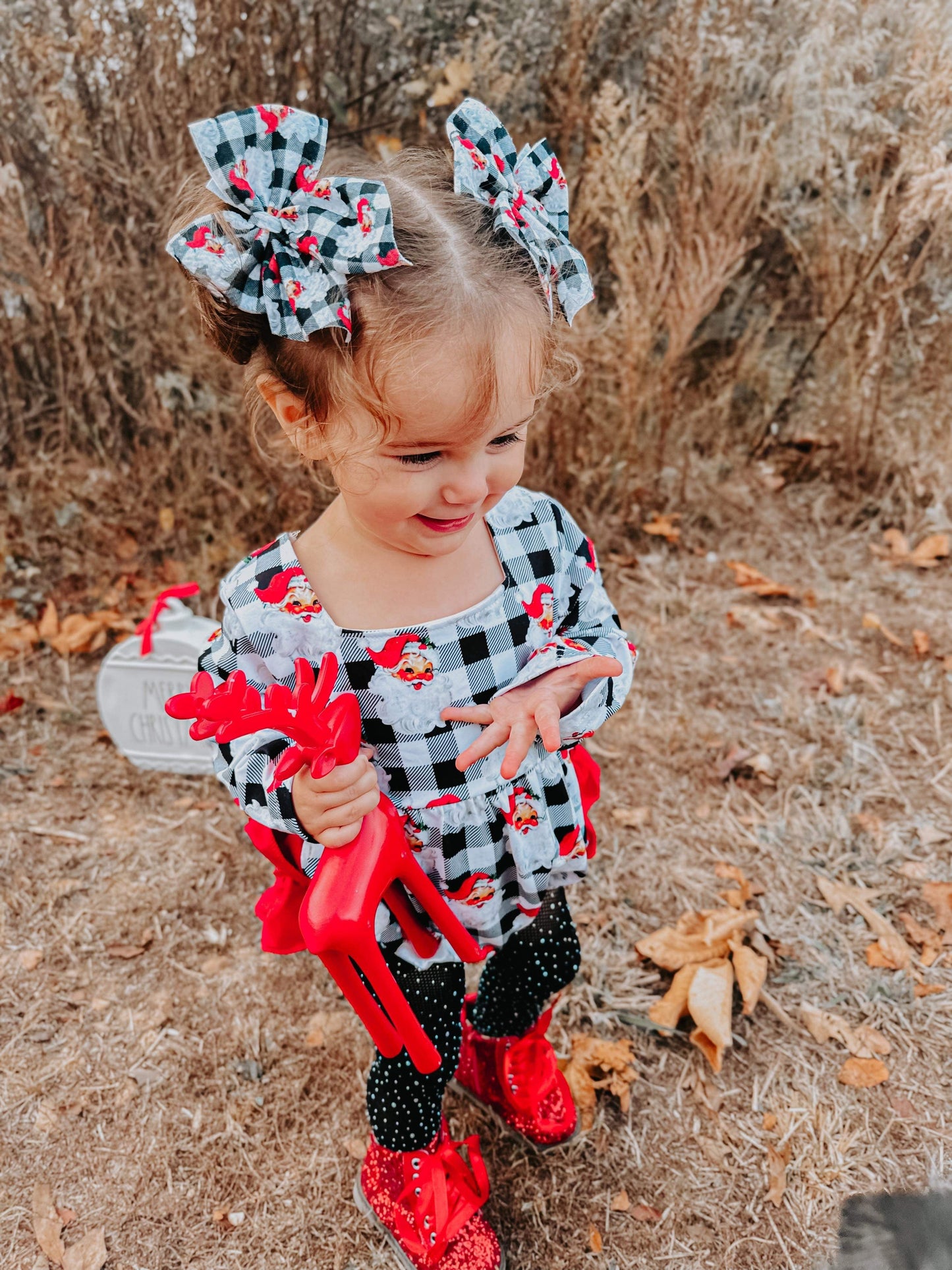 Checkered Santa ruffle romper