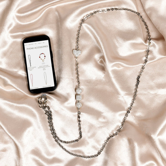White Crystal Crossbody Beaded Silver Phone Chain