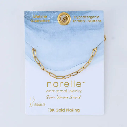 Dainty Paper Clip Chain Anklet Gold L" 8 1/2 Narelle Waterproof Jewelry