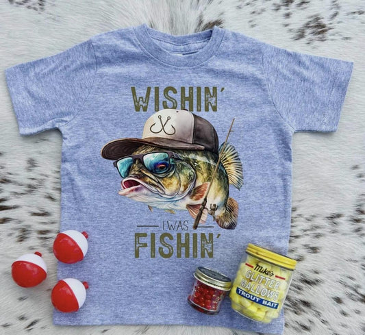 Wishin I Was Fishin Kids Short Sleeve T-Shirt