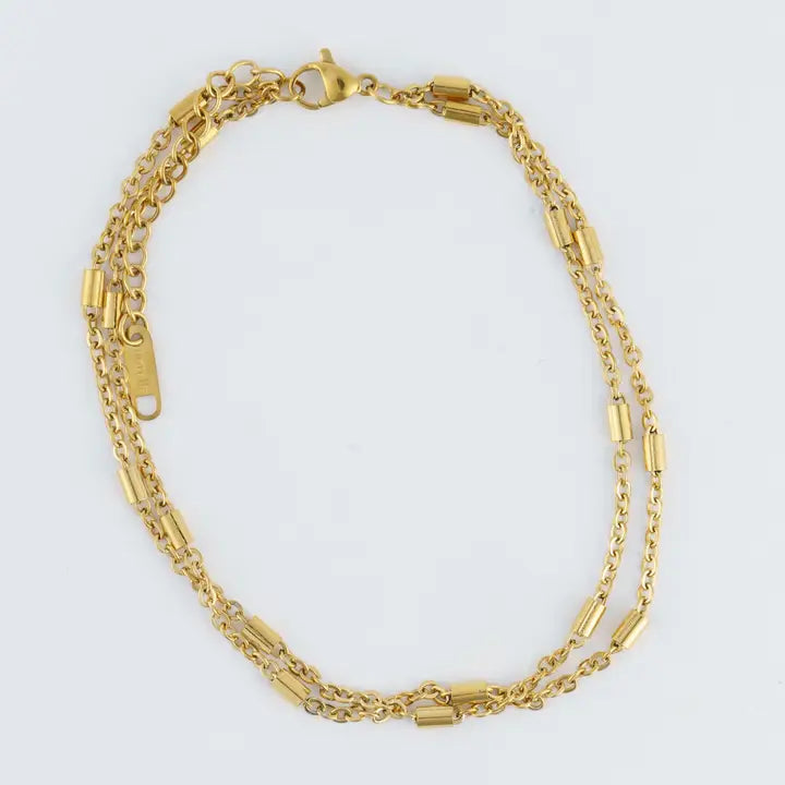 2 Rows Dainty Bar Chain Anklet Gold L" 8 1/2 Narelle Waterproof Jewelry