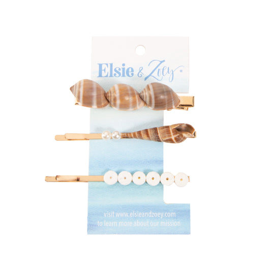 Apryl 3 Piece Blue Genuine Shell Fashion Hair Clips & Pin