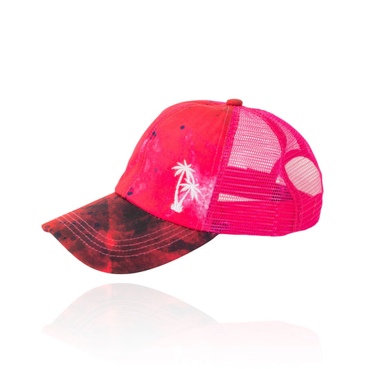 Taryn Tie Dye Trucker Hat with Embroidered Beach Icon