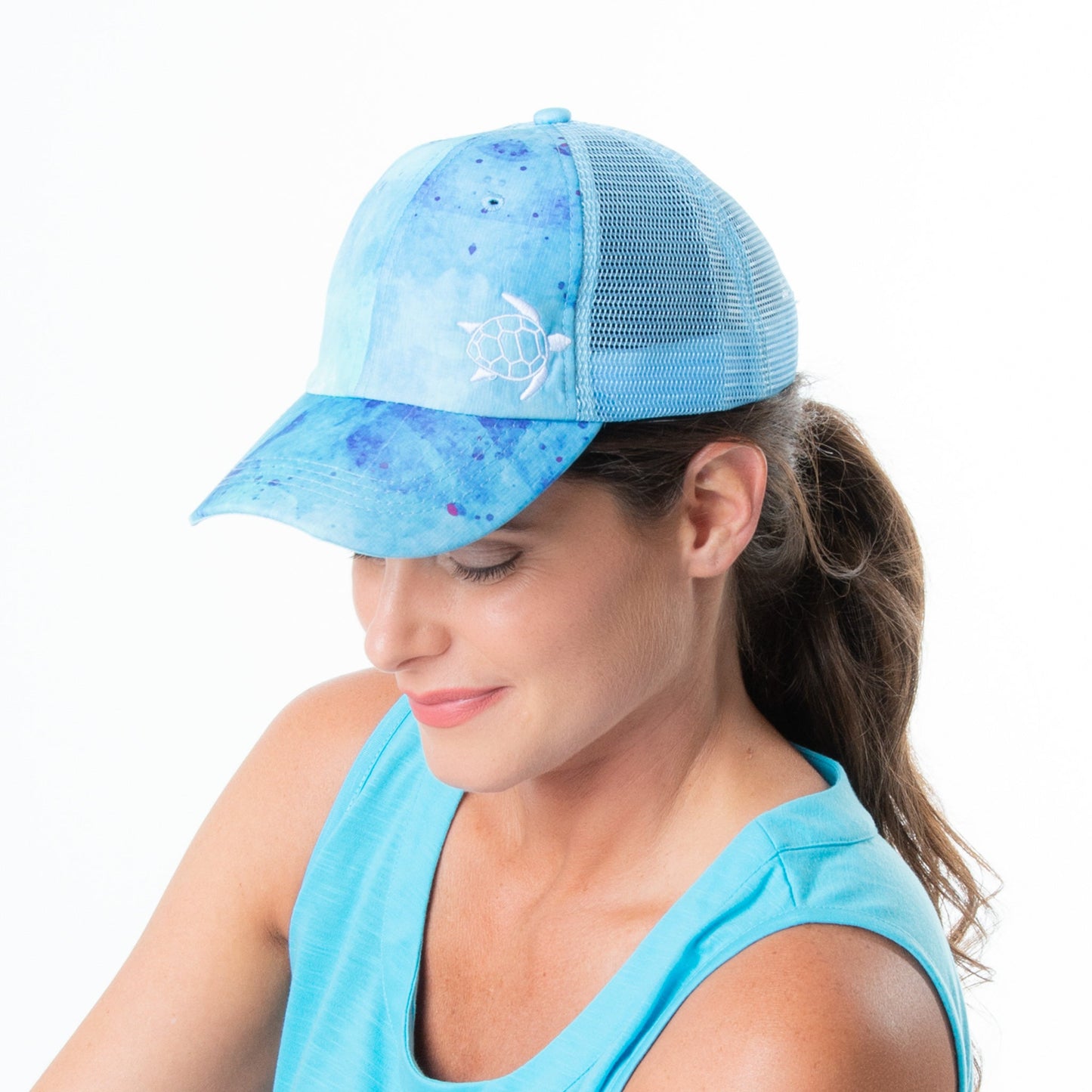 Taryn Tie Dye Trucker Hat with Embroidered Beach Icon
