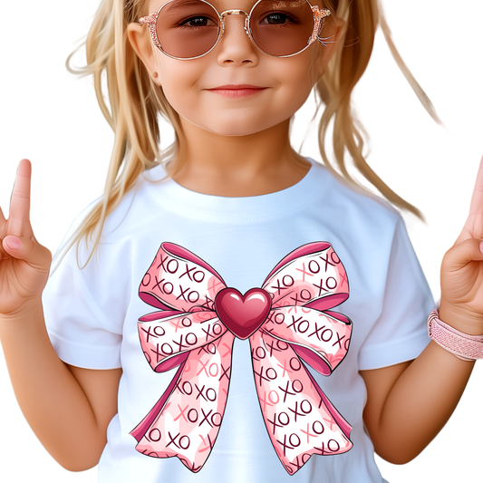XOXO Coquette Bow Valentine Shirt - Cute Heart Bow Baby, Toddler, Youth Sizes - Girls Valentine’s Day Top - Festive Pink Tee for Kids