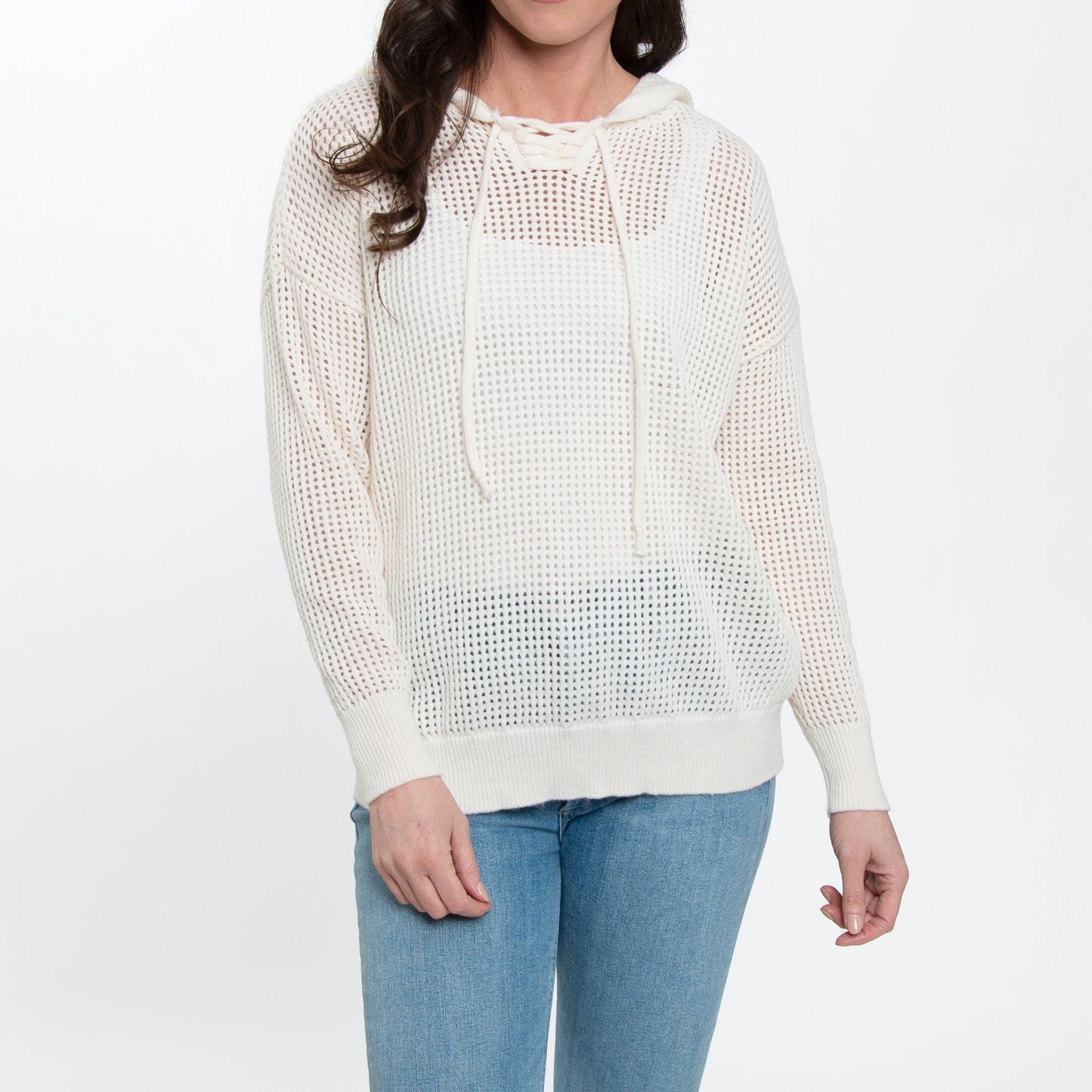 Talullah Crochet Long Sleeve Hooded Pullover Sweater