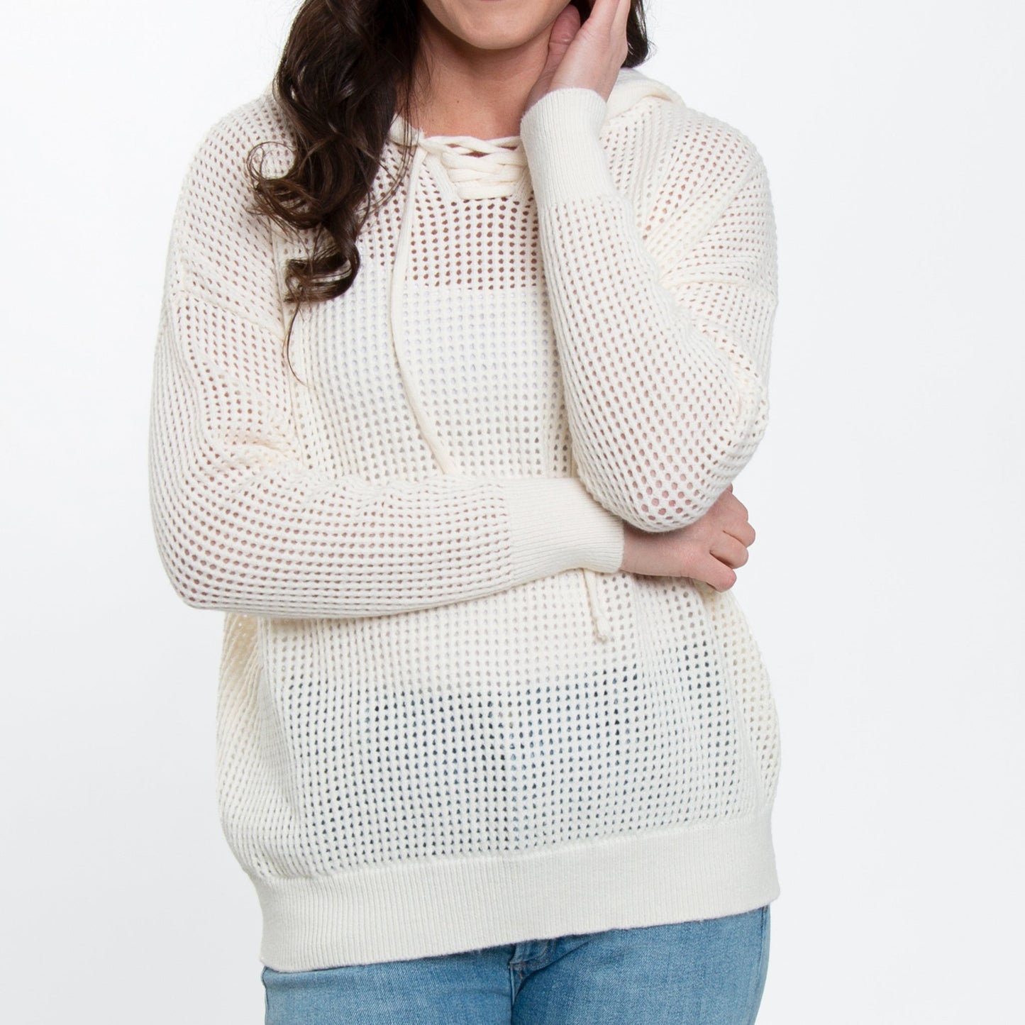 Talullah Crochet Long Sleeve Hooded Pullover Sweater