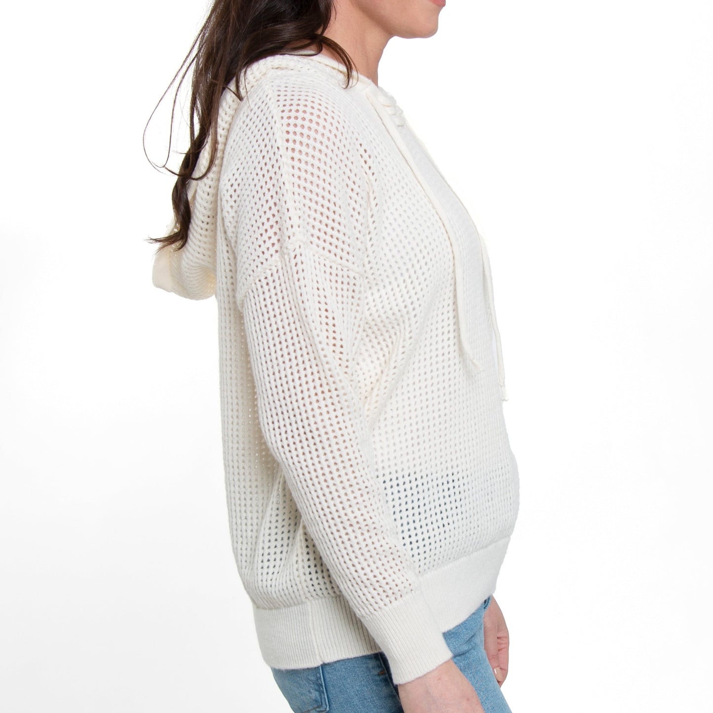 Talullah Crochet Long Sleeve Hooded Pullover Sweater