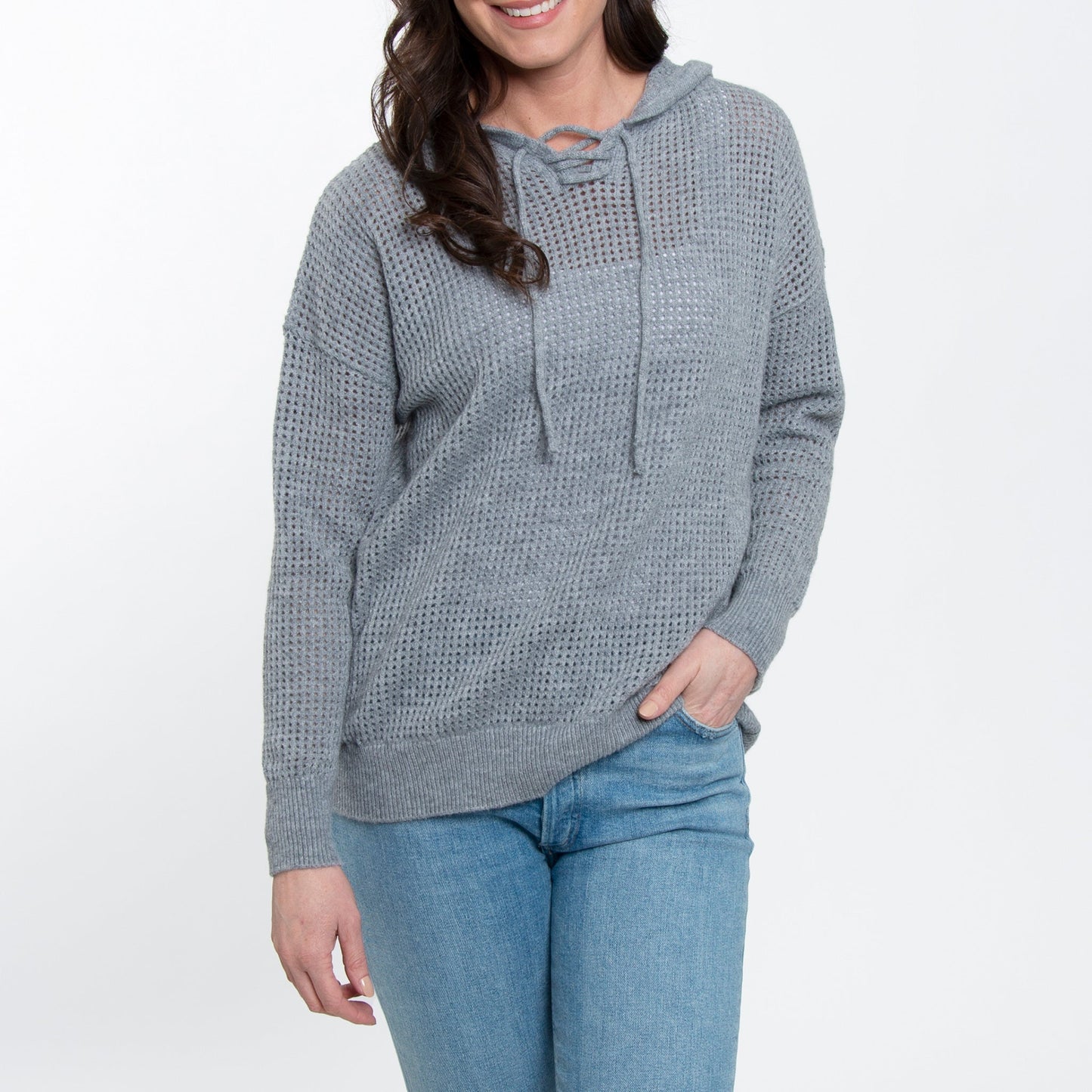 Talullah Crochet Long Sleeve Hooded Pullover Sweater
