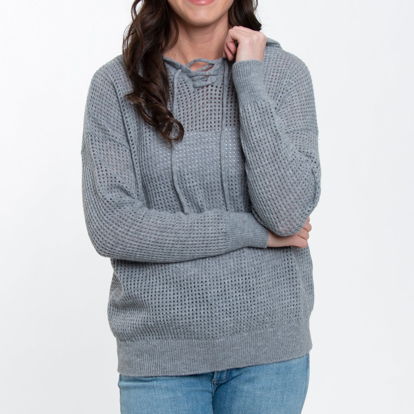 Talullah Crochet Long Sleeve Hooded Pullover Sweater