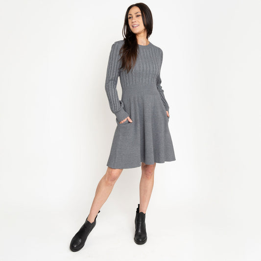 Sheena Crew Neck Cable Knit Long Sleeve Sweater Dress