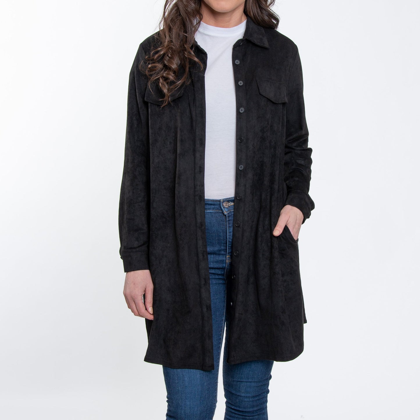 Shiloh Stretchy Suede Long Sleeve Shirt Dress