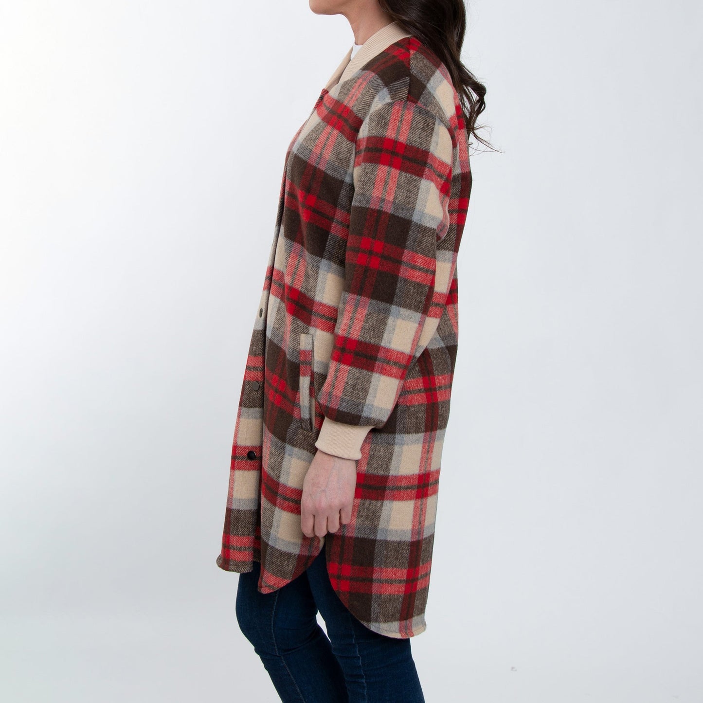Arlo Long Sleeve Brushed Twill Button Up Long Plaid Shacket