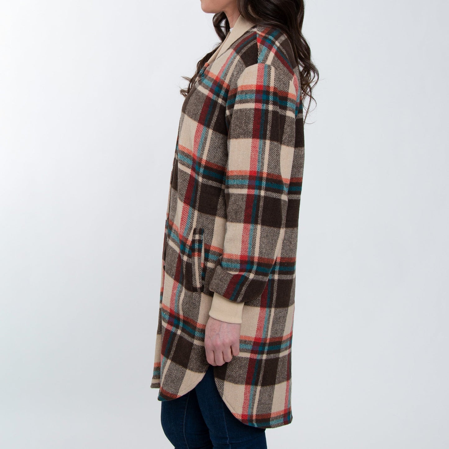Arlo Long Sleeve Brushed Twill Button Up Long Plaid Shacket