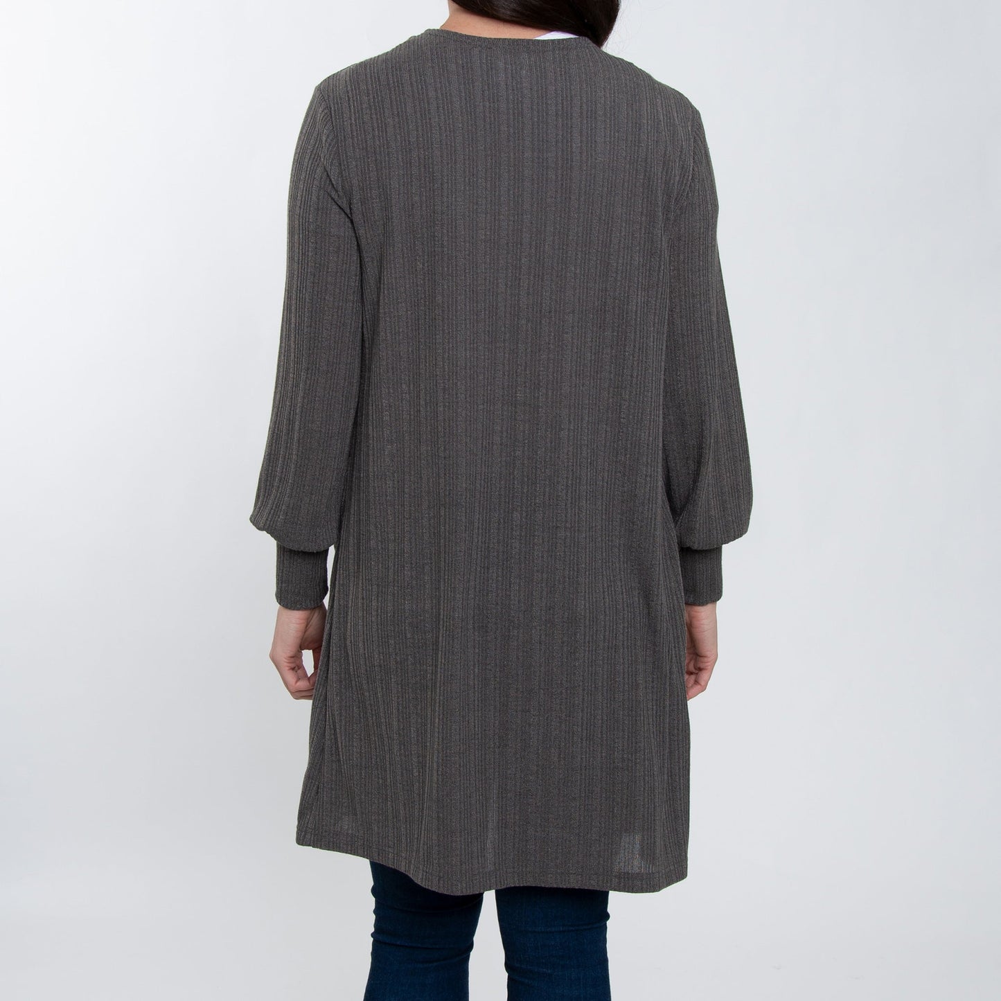 Maxx Jersey Knit Bishop Sleeve Ribbed Cardigan