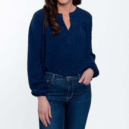 Perrie Swiss Dot Long Sleeve Peasant Blouse