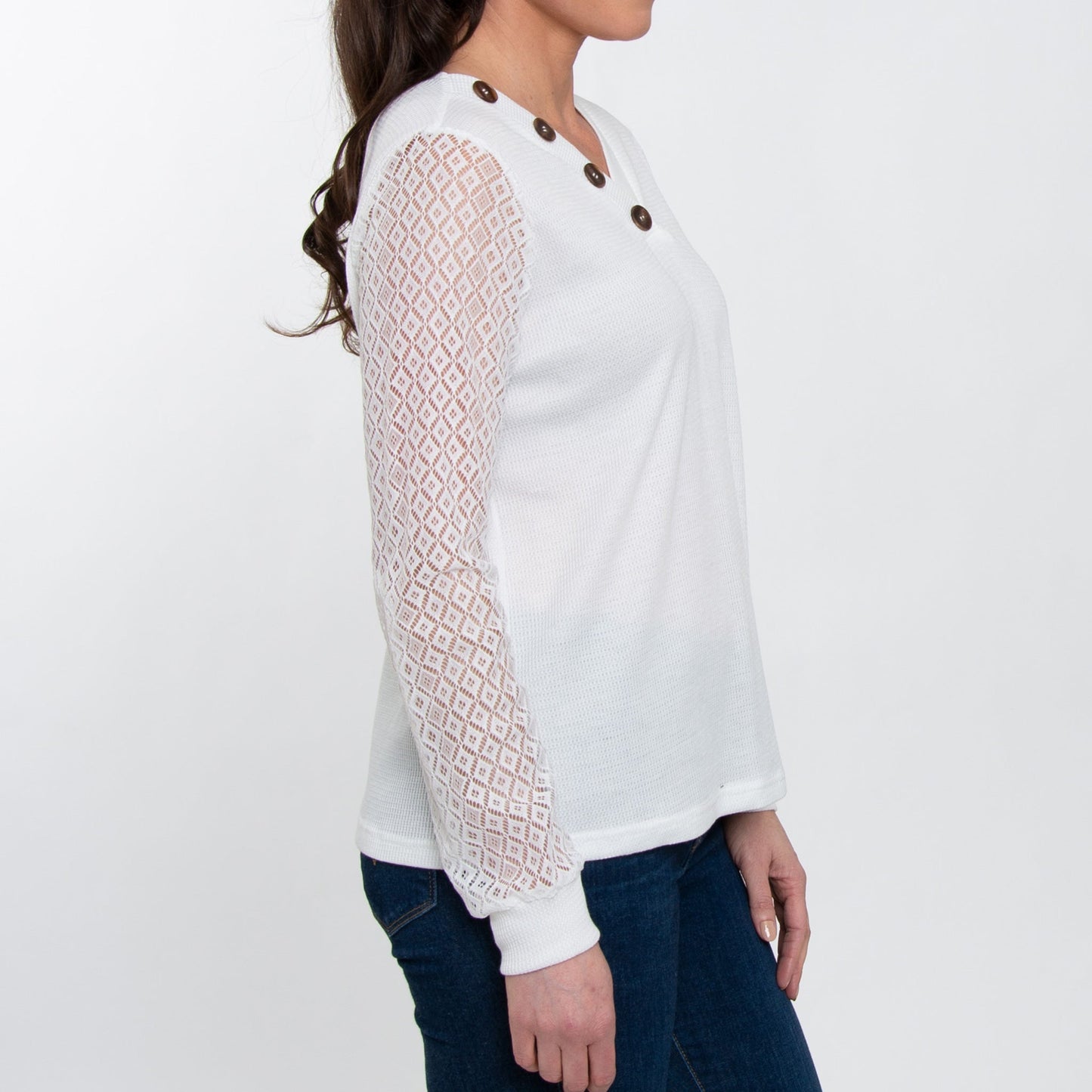 Dru Lace Long Sleeve Thermal V-Neck Sweater