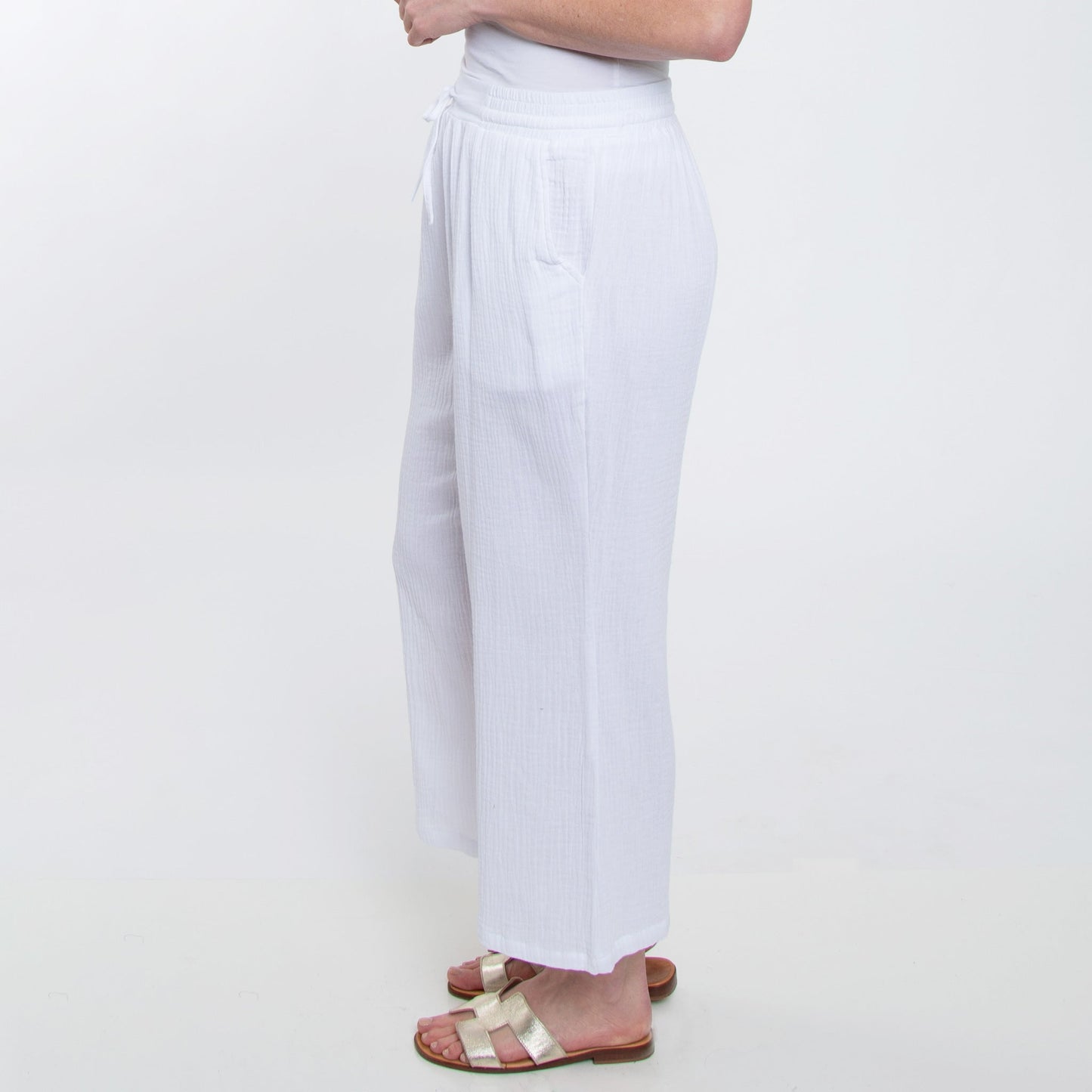Monroe Cotton Gauze Wide Leg Cropped Drawstring Pant
