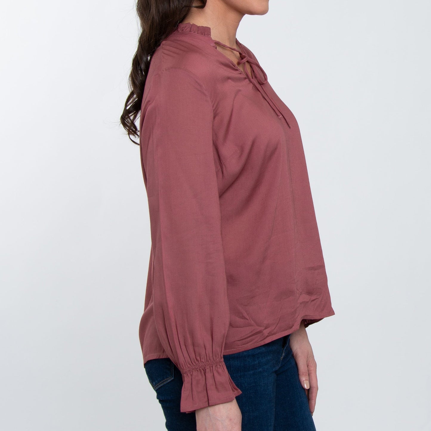 Merrick Ruffle Tie Keyhole Neck Long Sleeve Blouse