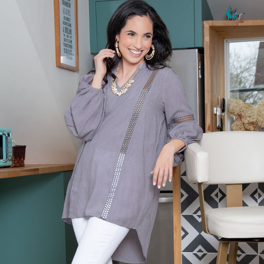 Oakley V-Neck Long Sleeve Lace Trim Tunic Shirt