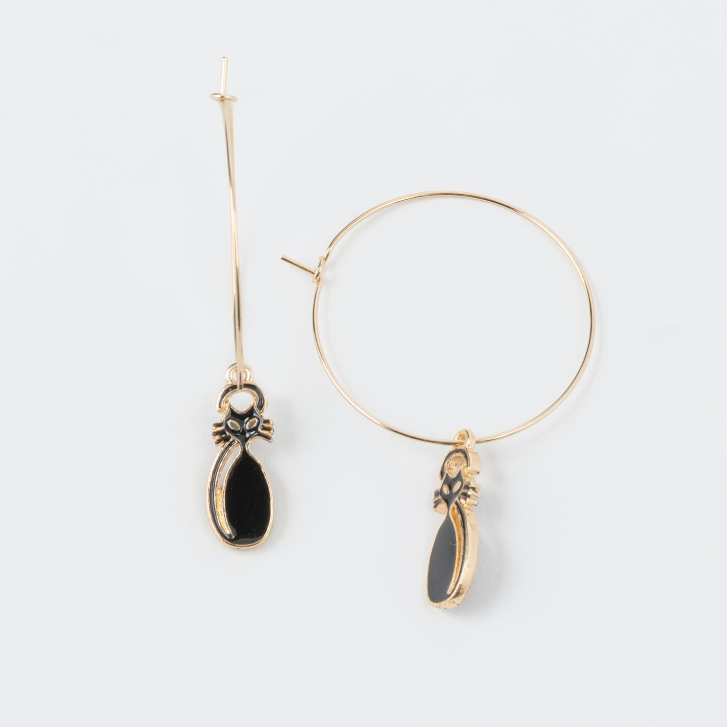 Halloween Black Cat Charm Hoop Earrings