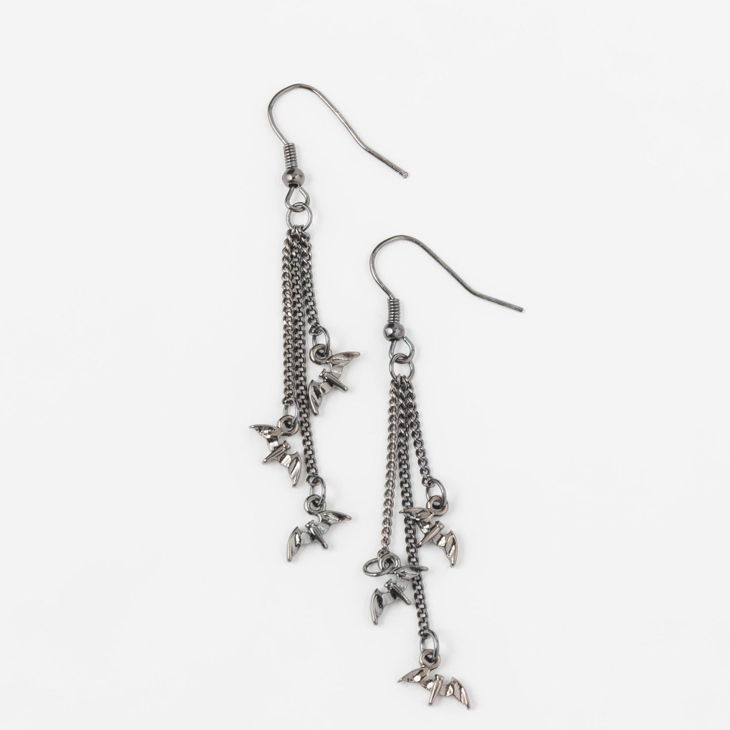 Halloween Hematite Bat Charm Chandelier Earrings