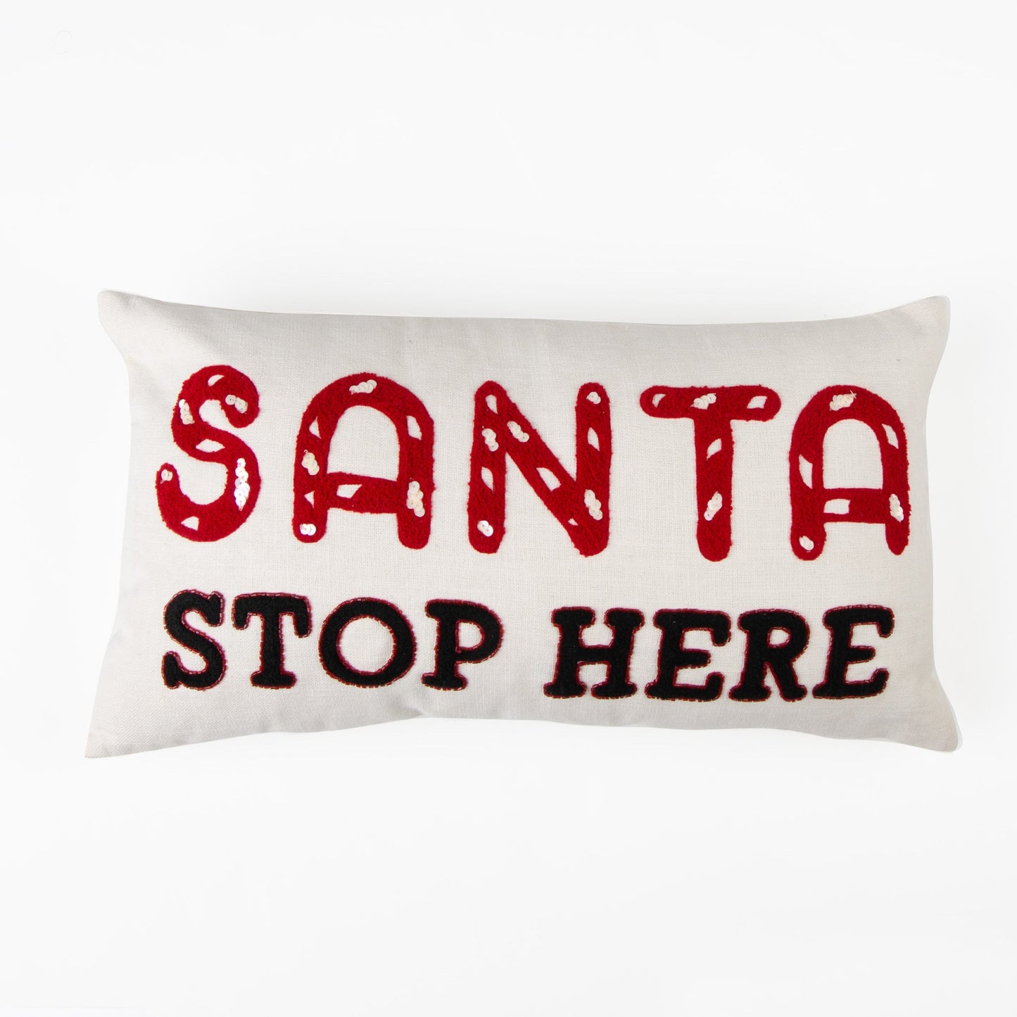 Christmas 12"x22" Santa Stop Here Embroidered Holiday Lumbar Pillow