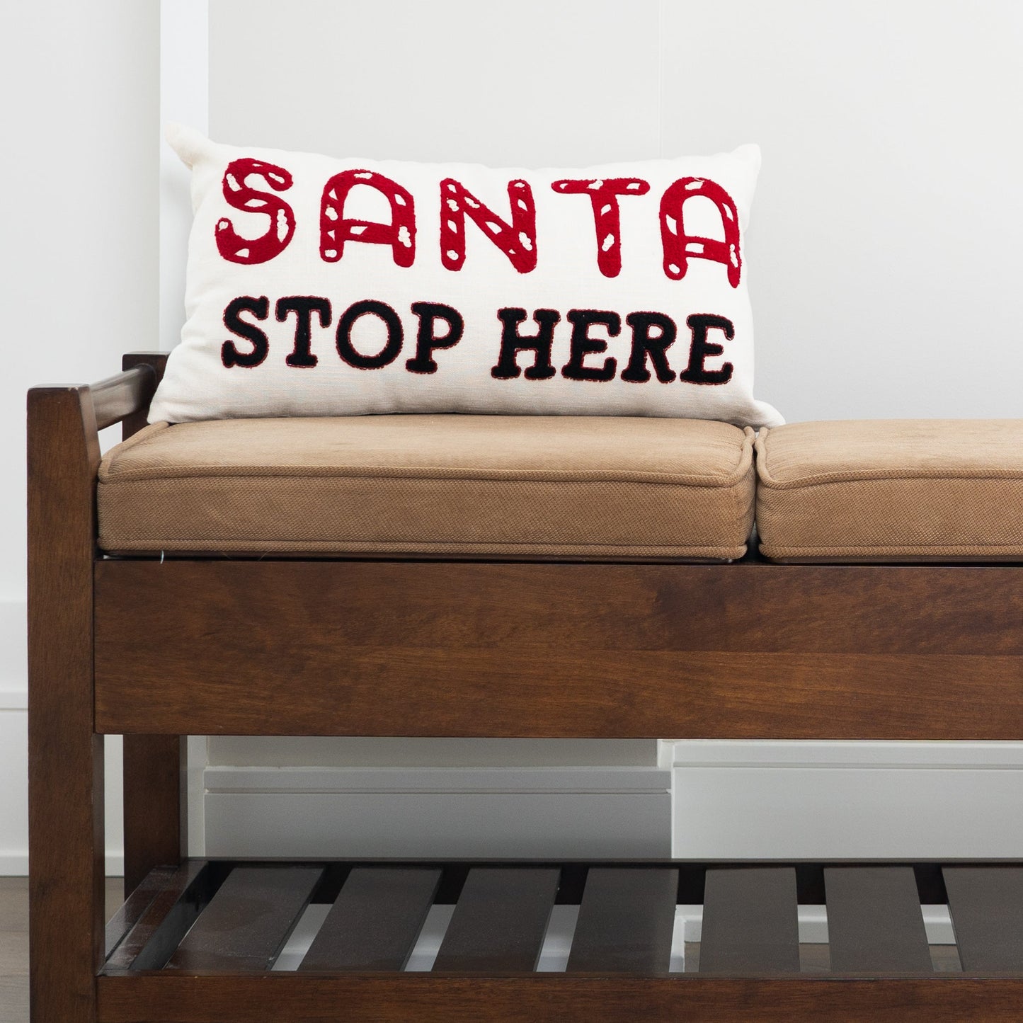 Christmas 12"x22" Santa Stop Here Embroidered Holiday Lumbar Pillow