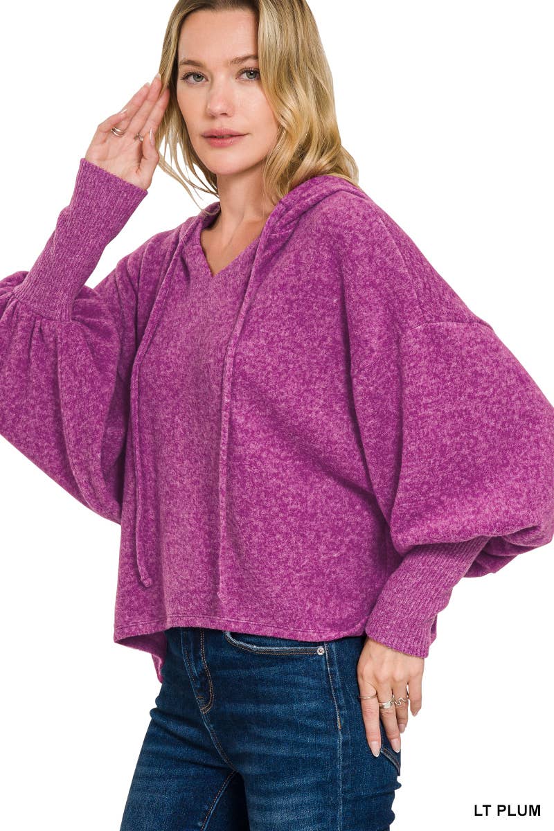 Soft Brushed Hacci Cropped Balloon Sleeve Hoodie