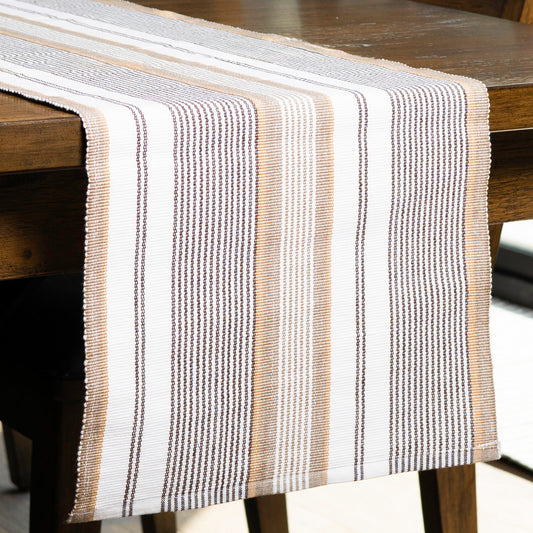 Tan Stripe Woven Kitchen Table Runner