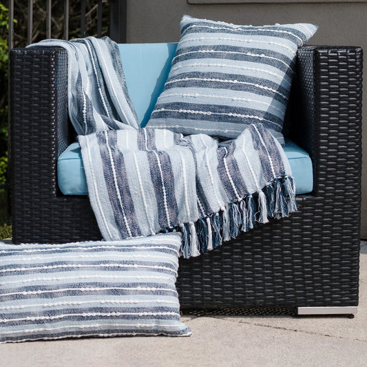 Romy 18X18" Handwoven Striped Indoor/Outdoor Throw Pillow