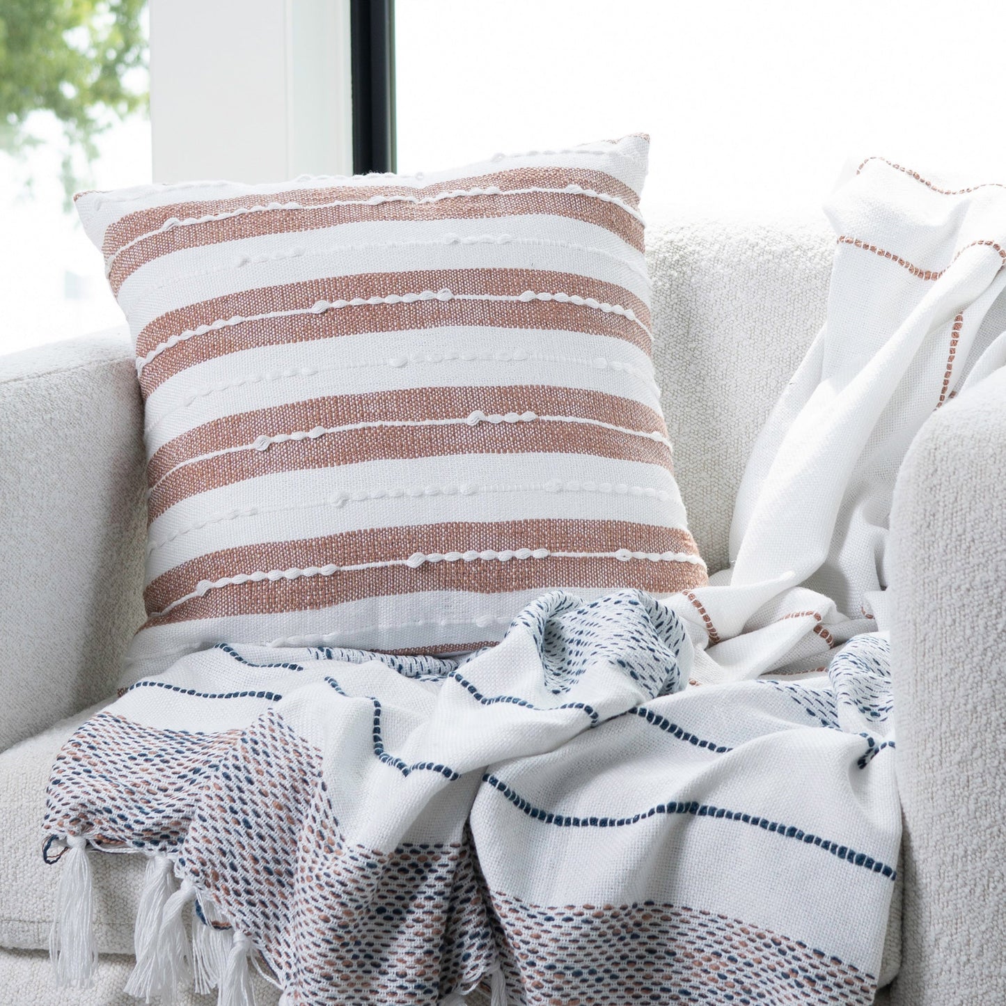 Romy 18X18" Handwoven Striped Indoor/Outdoor Throw Pillow
