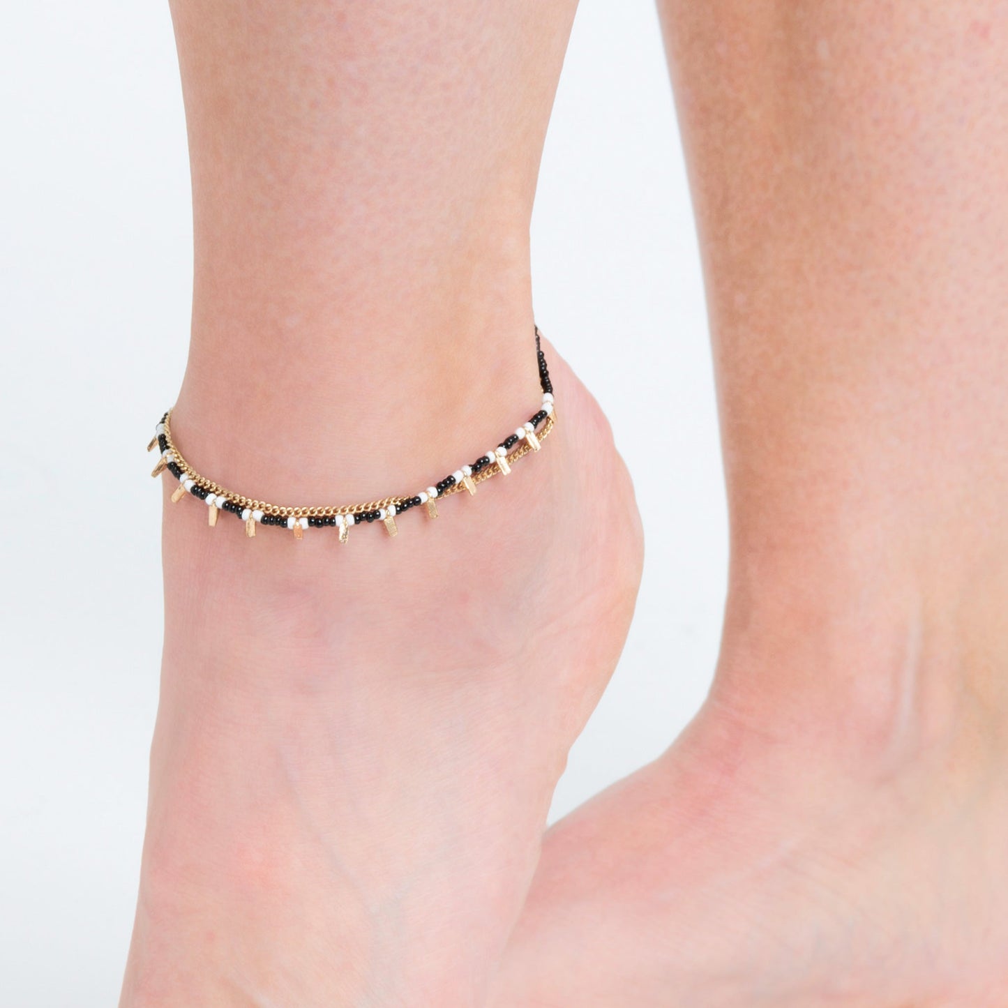 Azra Double Row Beaded Bar Anklet