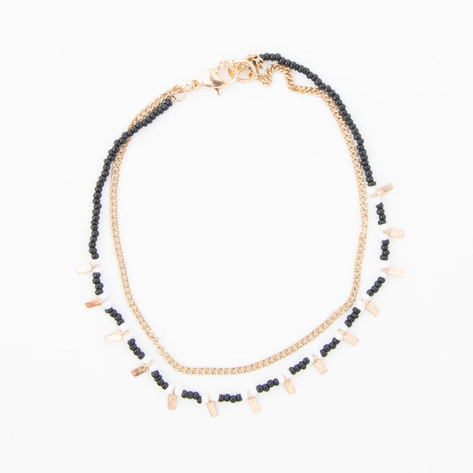 Azra Double Row Beaded Bar Anklet