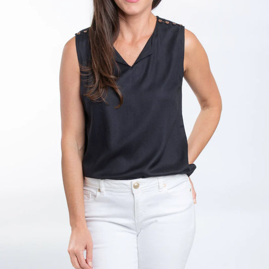 Casey Sleeveless Black V-Neck Blouse