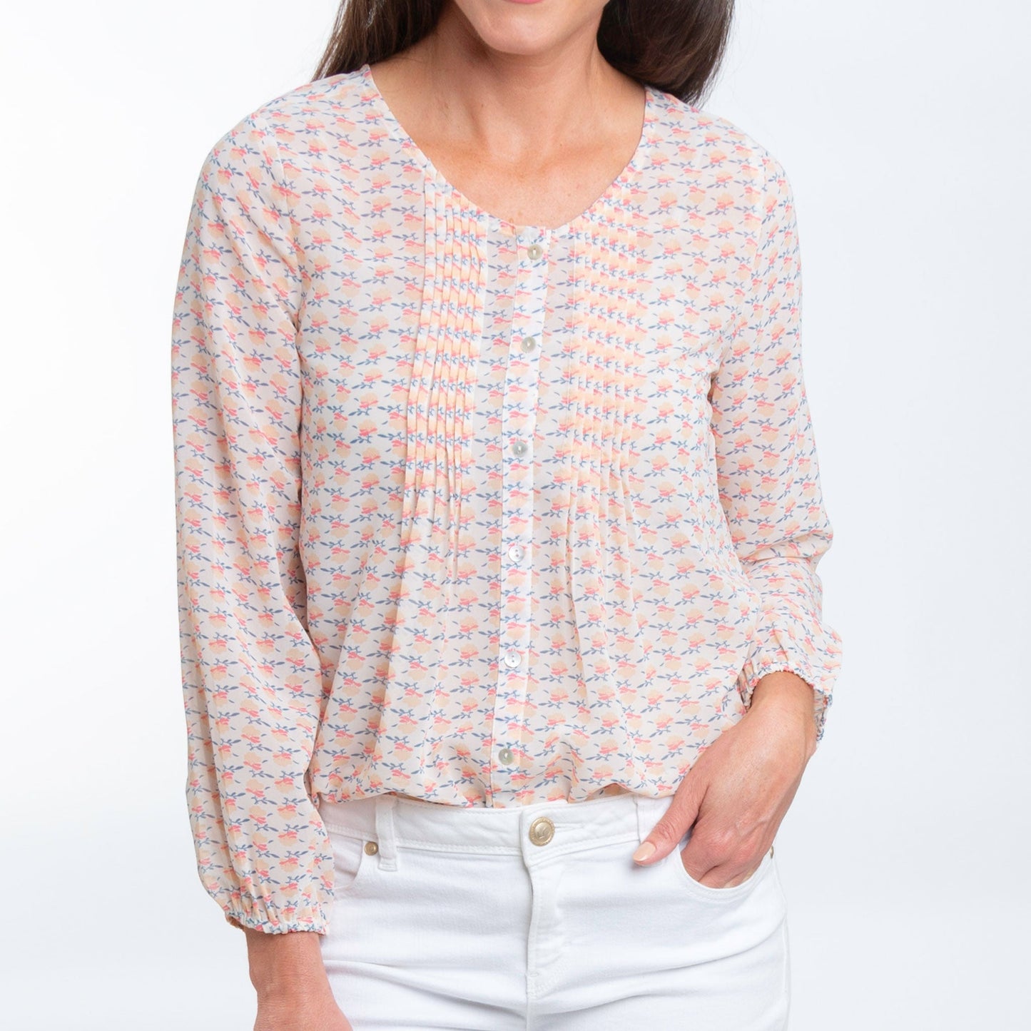 Jonna Long Sleeve Button Up Pintuck Blouse