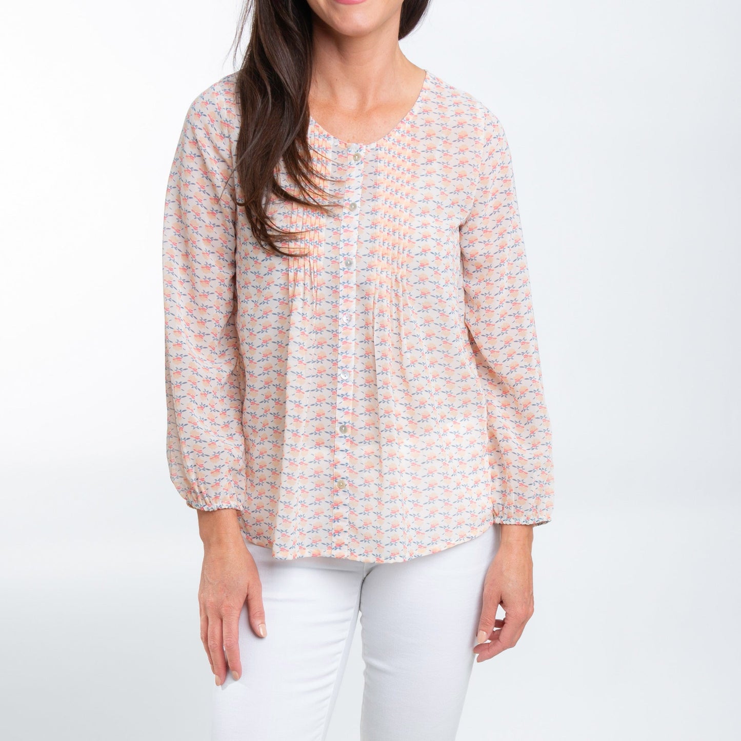Jonna Long Sleeve Button Up Pintuck Blouse