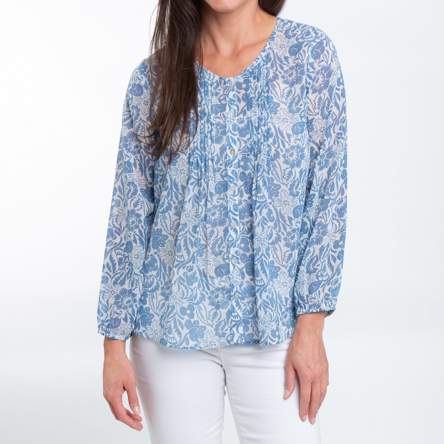 Jonna Long Sleeve Button Up Pintuck Blouse