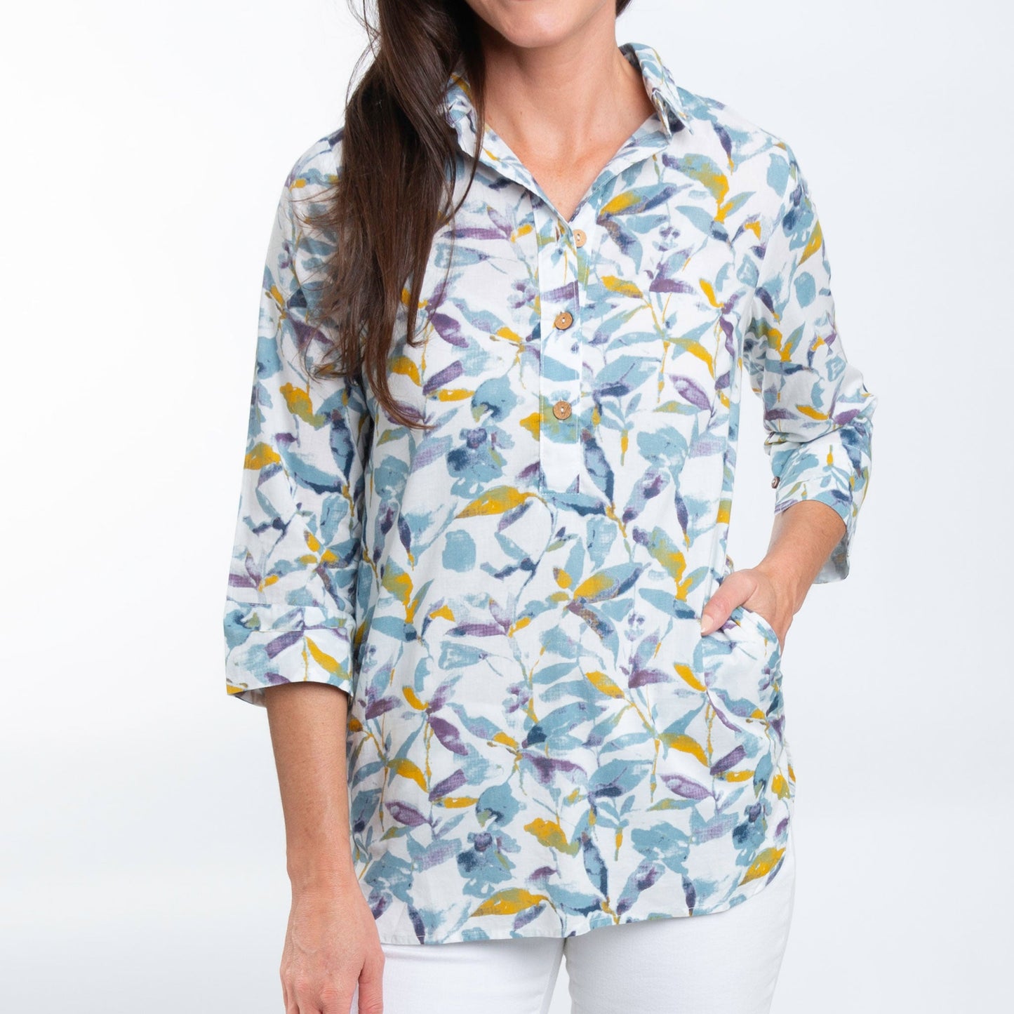 Tessa 3/4 Sleeve Collared Tunic Blouse